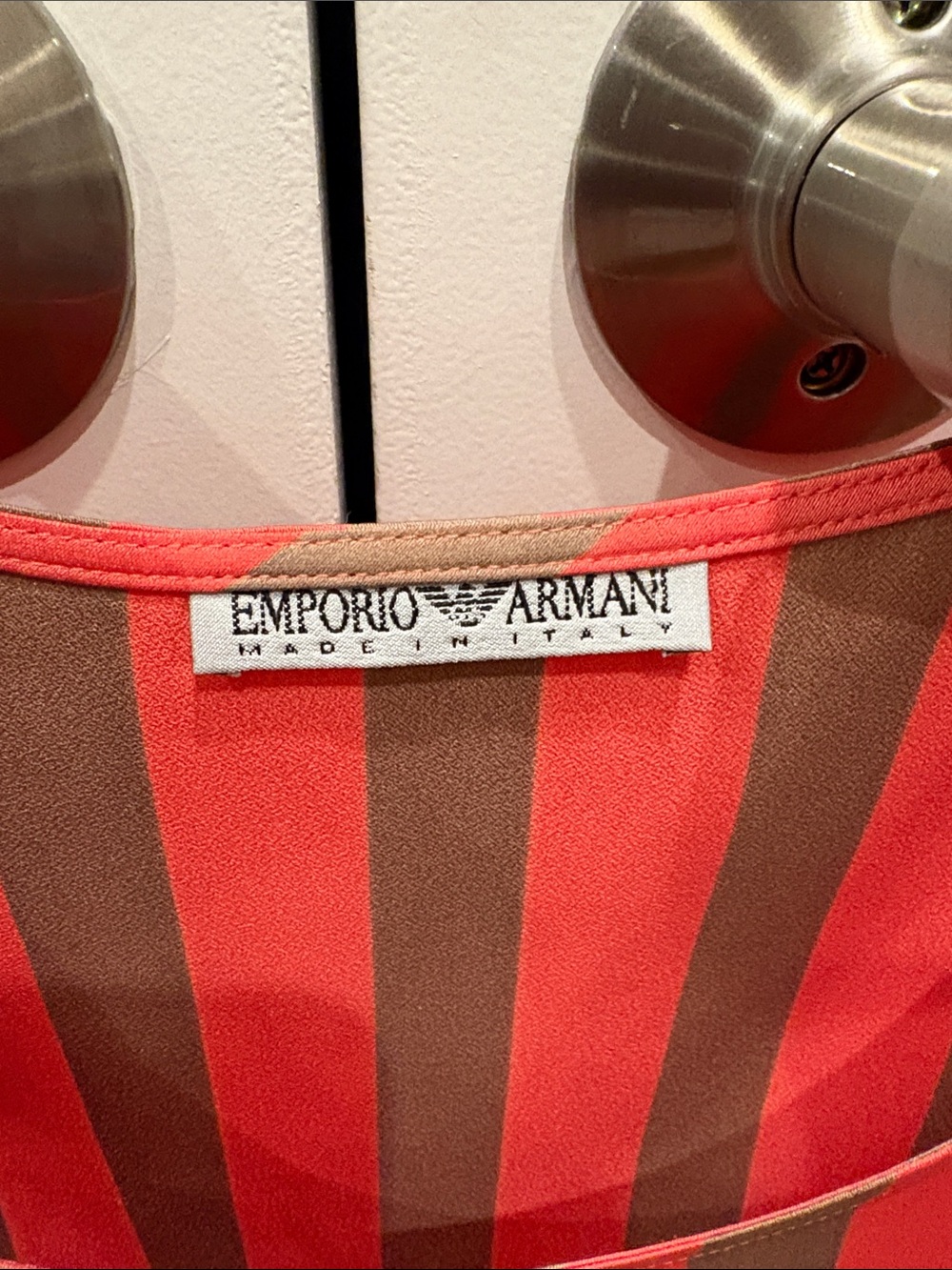 Emporio Armani (like new)- silky Sleeveless Striped Tank Top Coral/Brown